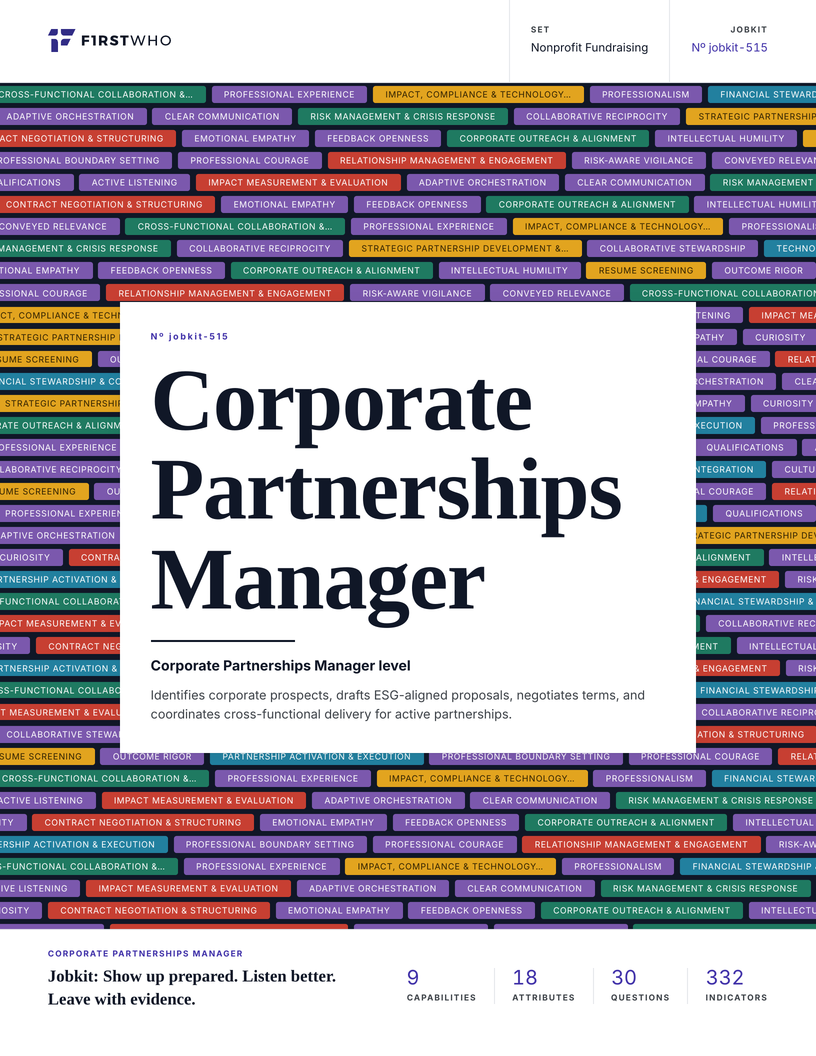 Cover of the Corporate Partnerships Manager job kit