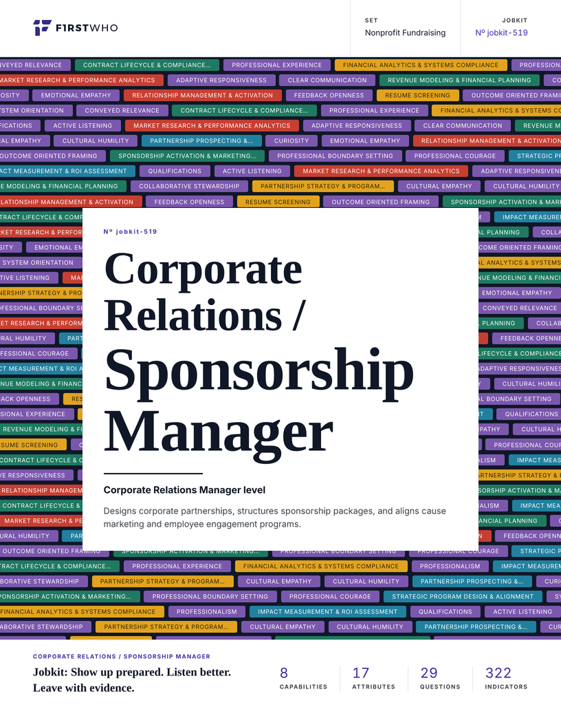 Cover of the Corporate Relations / Sponsorship Manager job kit