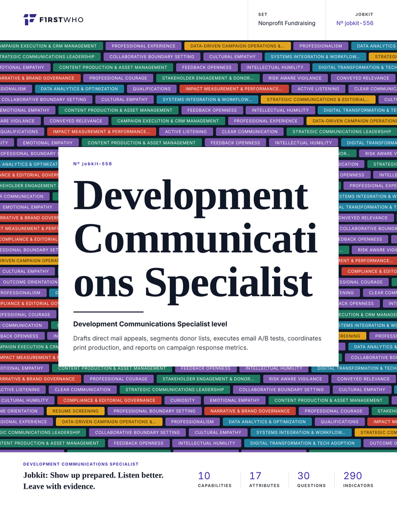 Cover of the Development Communications Specialist job kit
