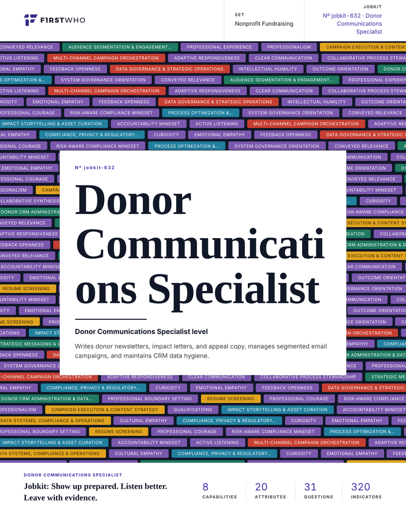 Cover of the Donor Communications Specialist job kit