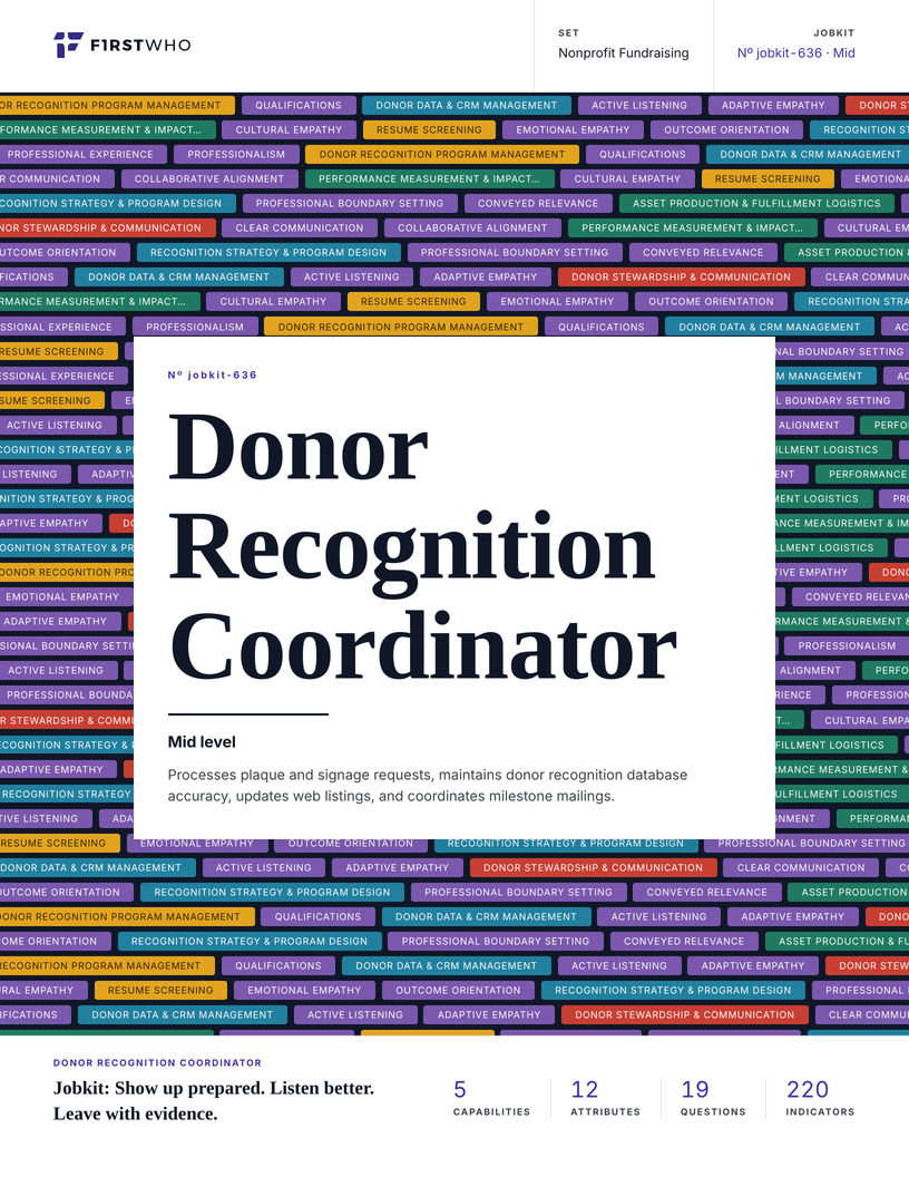 Cover of the Donor Recognition Coordinator job kit