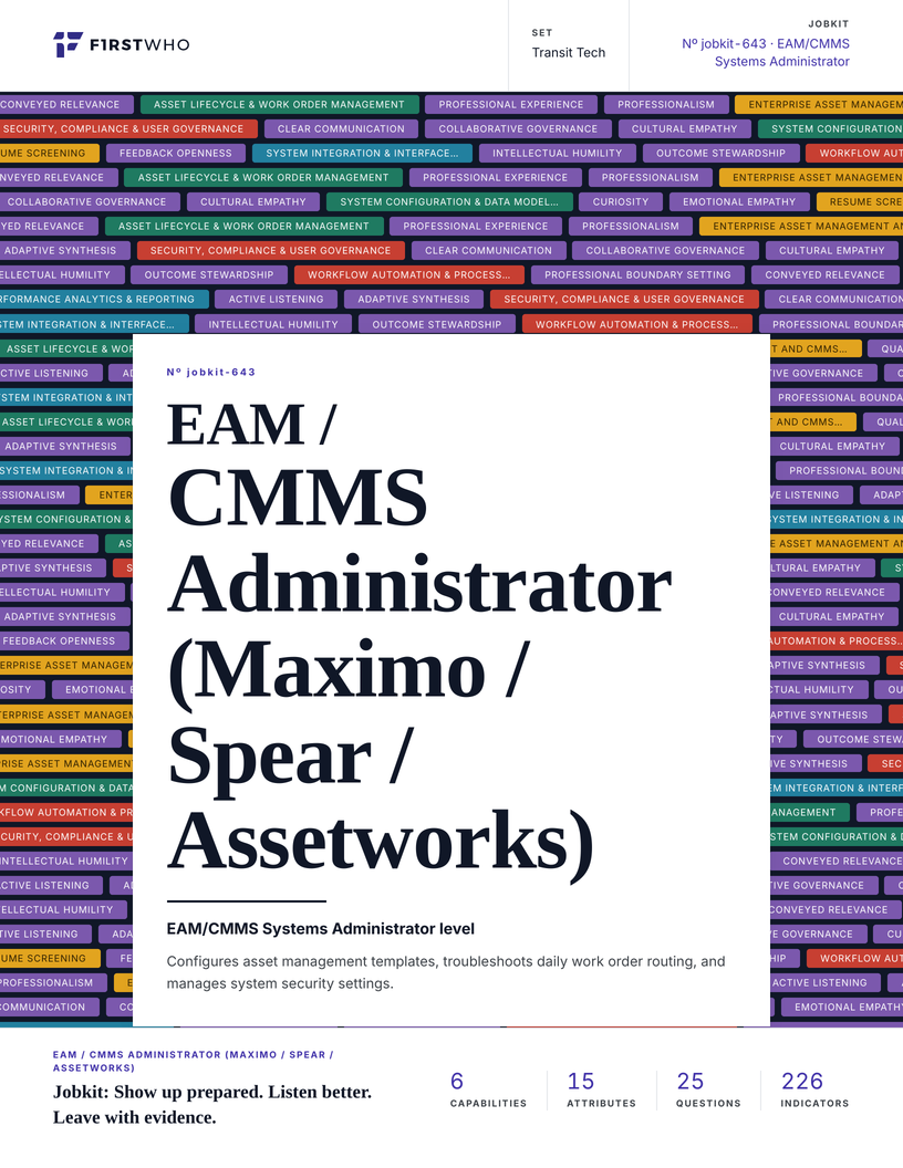 Cover of the EAM / CMMS Administrator (Maximo / Spear / Assetworks) job kit