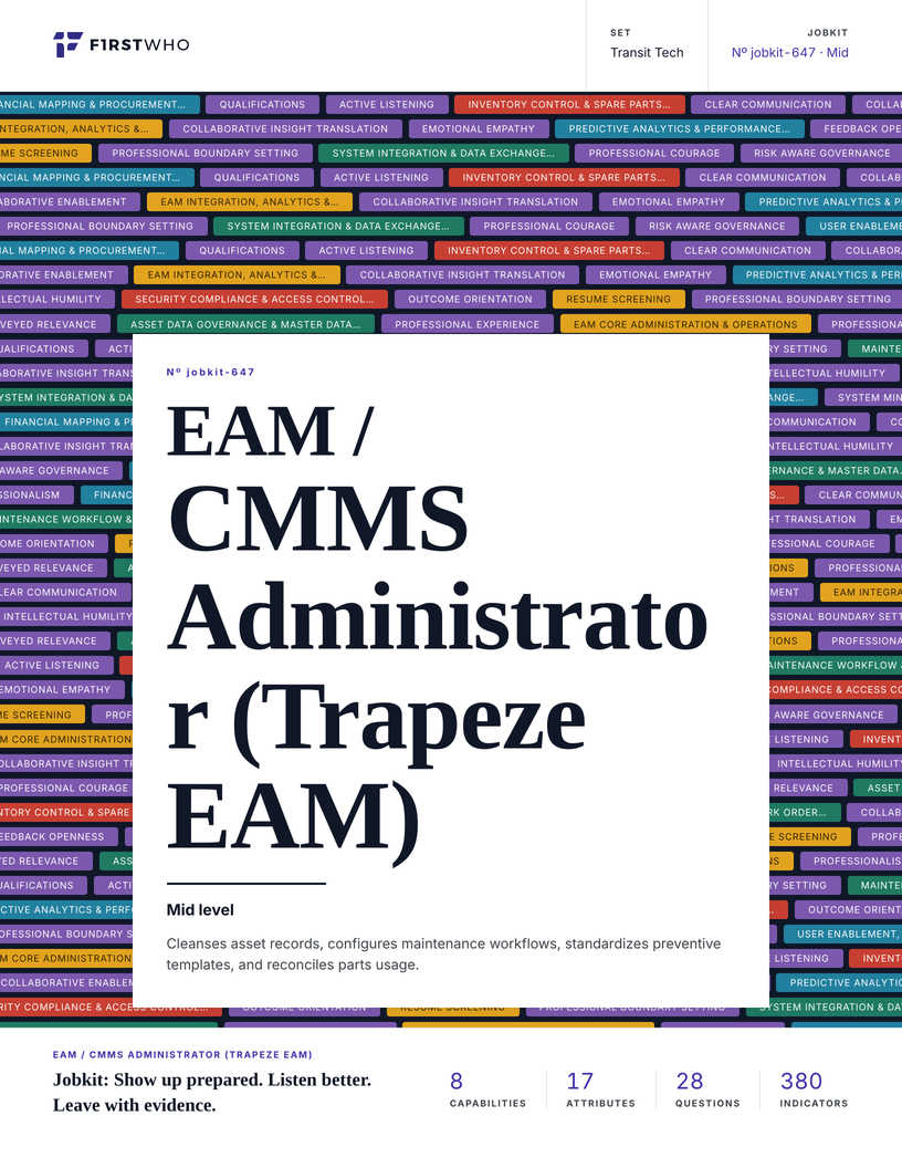 Cover of the EAM / CMMS Administrator (Trapeze EAM) job kit