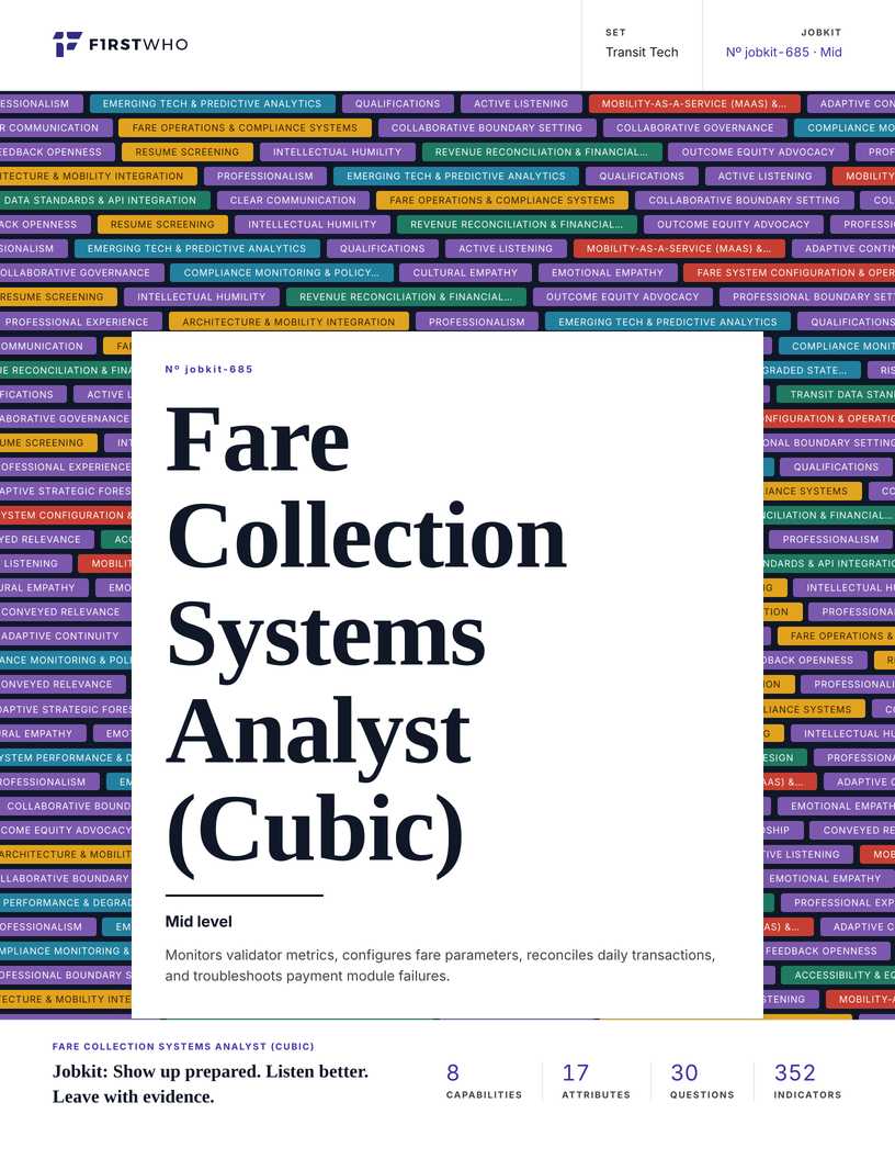 Cover of the Fare Collection Systems Analyst (Cubic) job kit