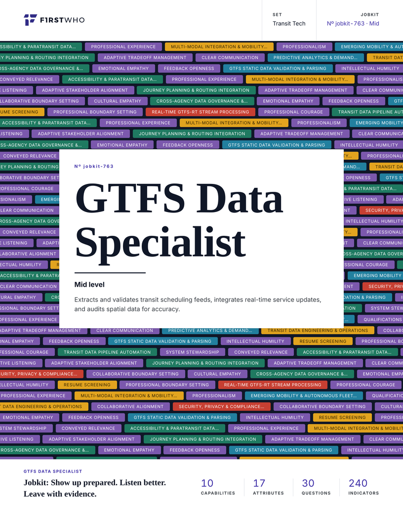 Cover of the GTFS Data Specialist job kit