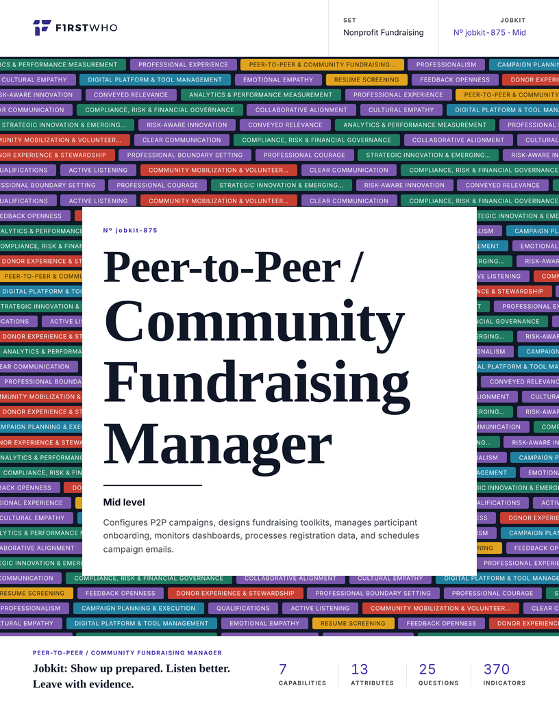 Cover of the Peer-to-Peer / Community Fundraising Manager job kit
