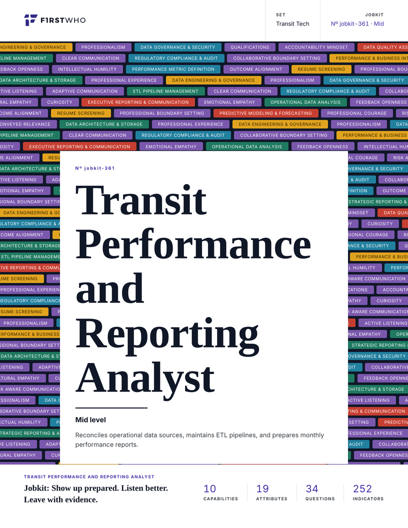Cover of the Transit Performance and Reporting Analyst job kit