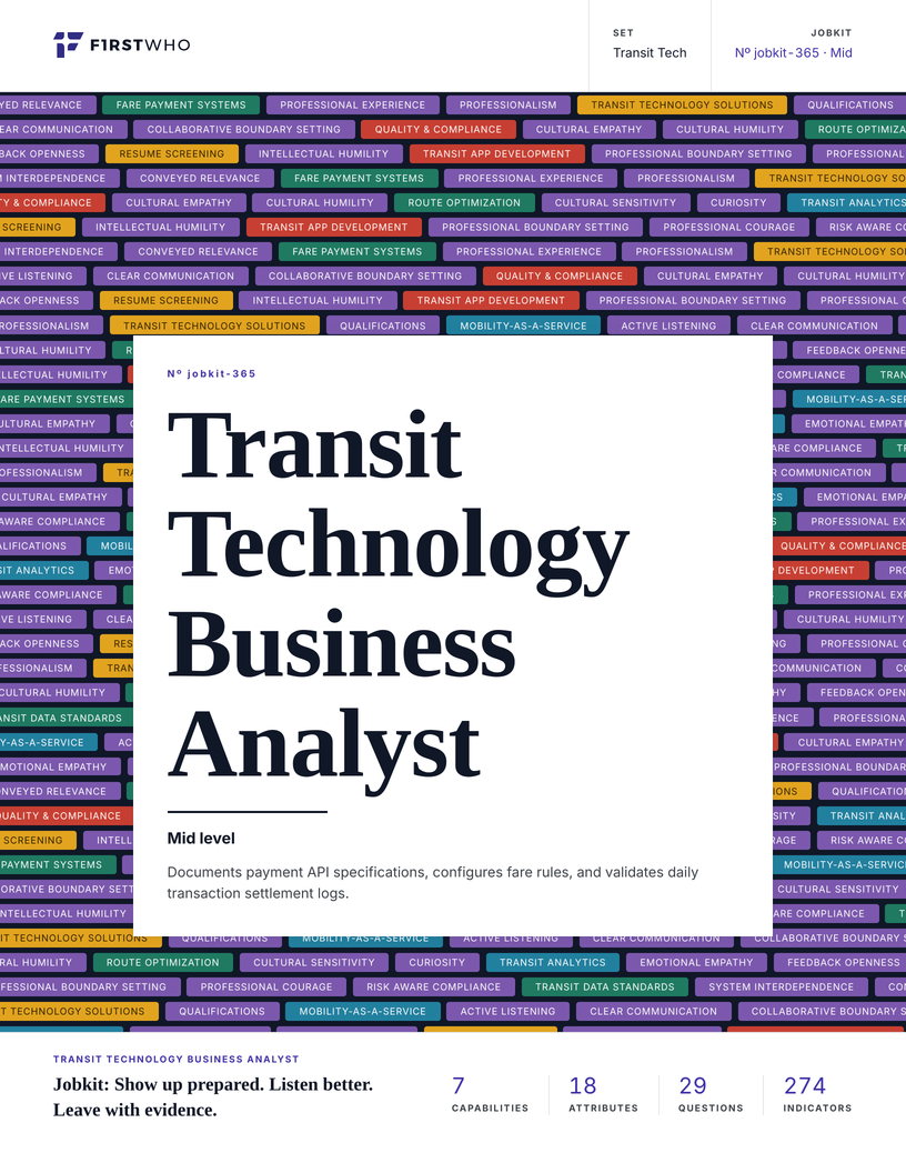 Cover of the Transit Technology Business Analyst job kit