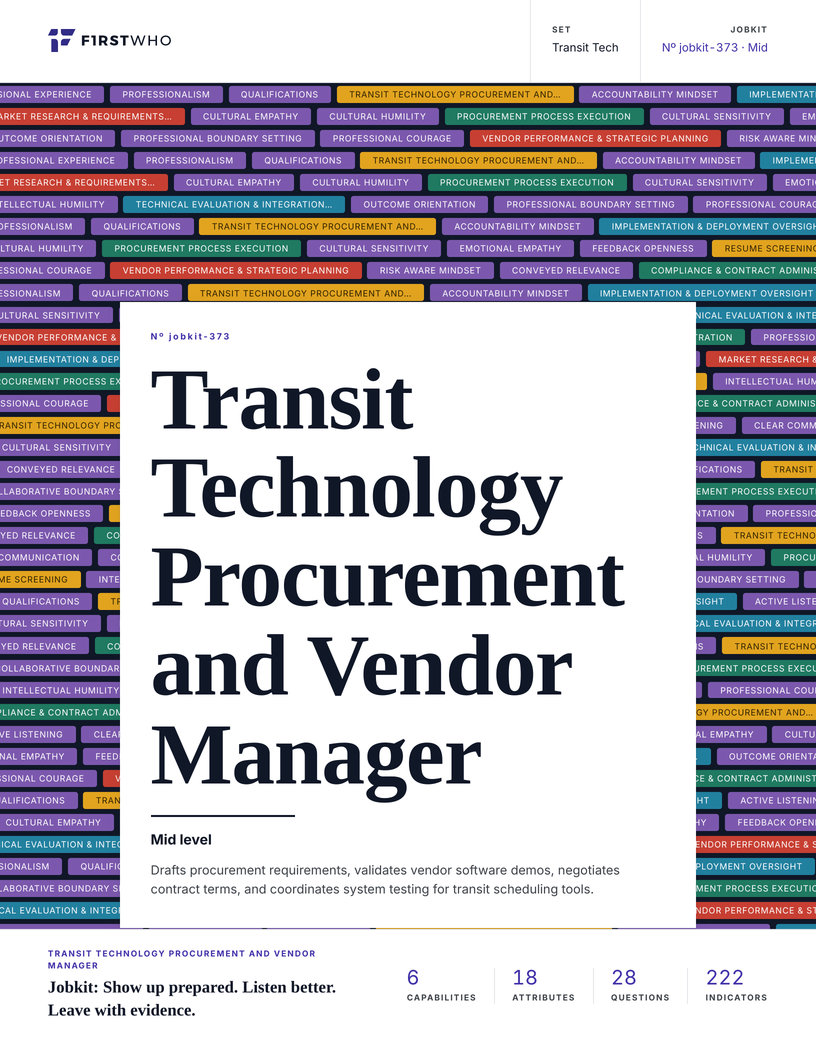 Cover of the Transit Technology Procurement and Vendor Manager job kit
