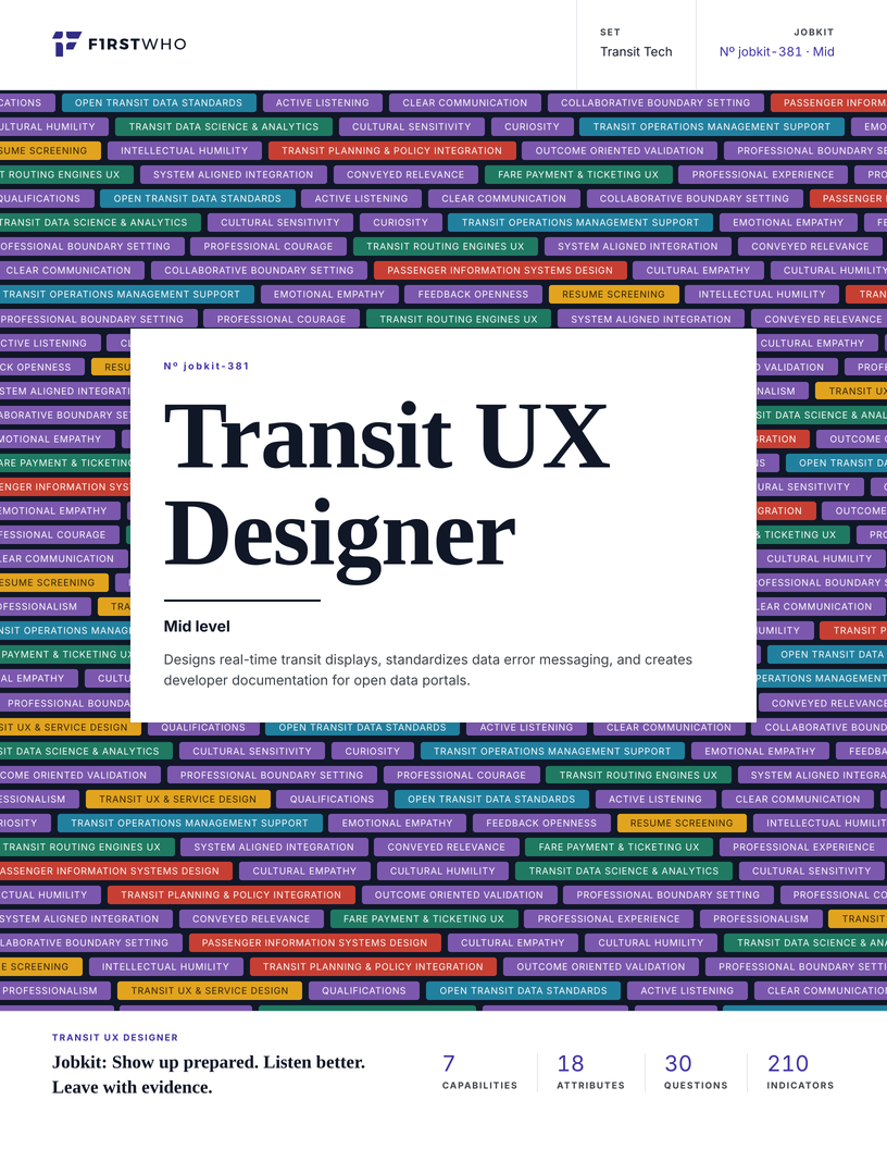 Cover of the Transit UX Designer job kit