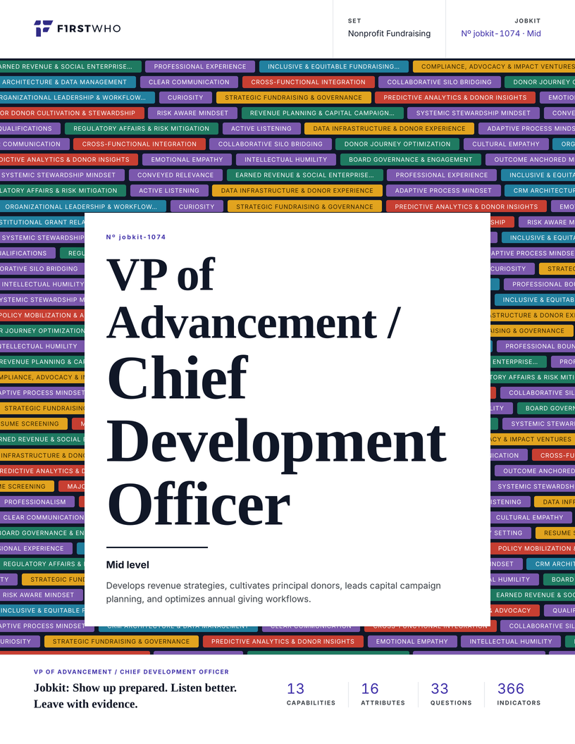 Cover of the VP of Advancement / Chief Development Officer job kit